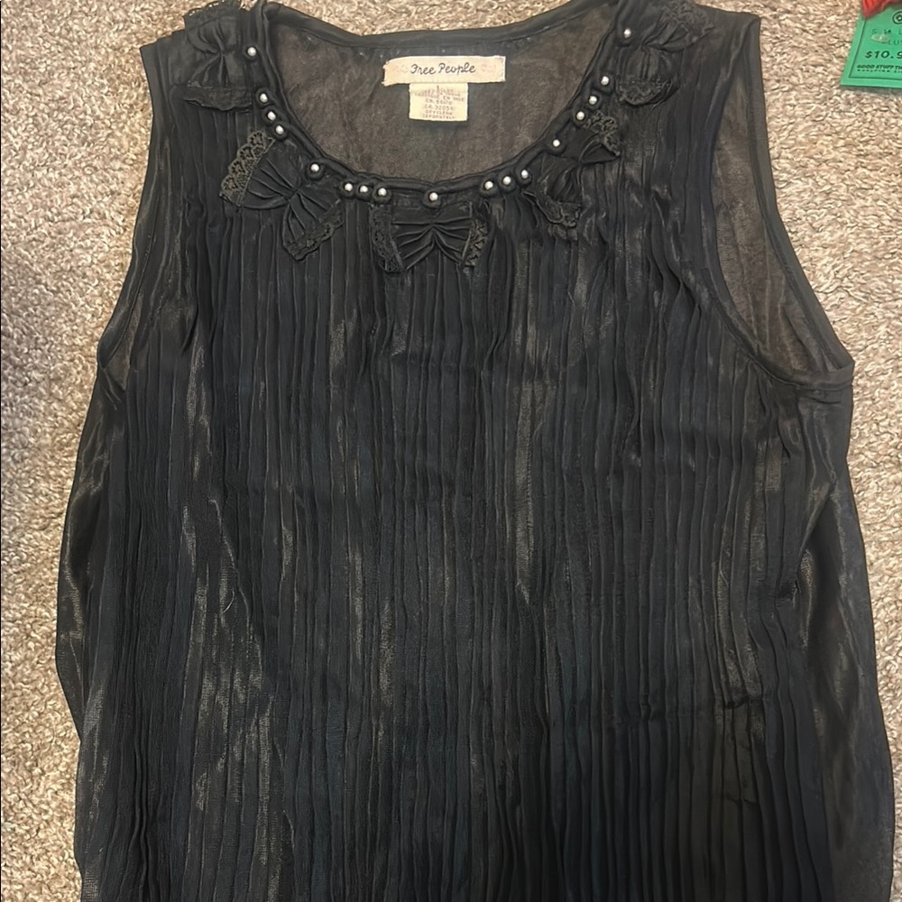 Free People Black Sleeveless Embellished Blouse